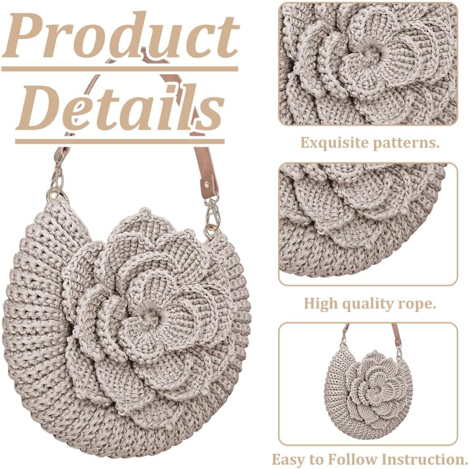 FREEBLOSS Häkeltaschen-Set für Anfänger mit Schritt-für-Schritt-Videos Stricktasche mit Blumen
