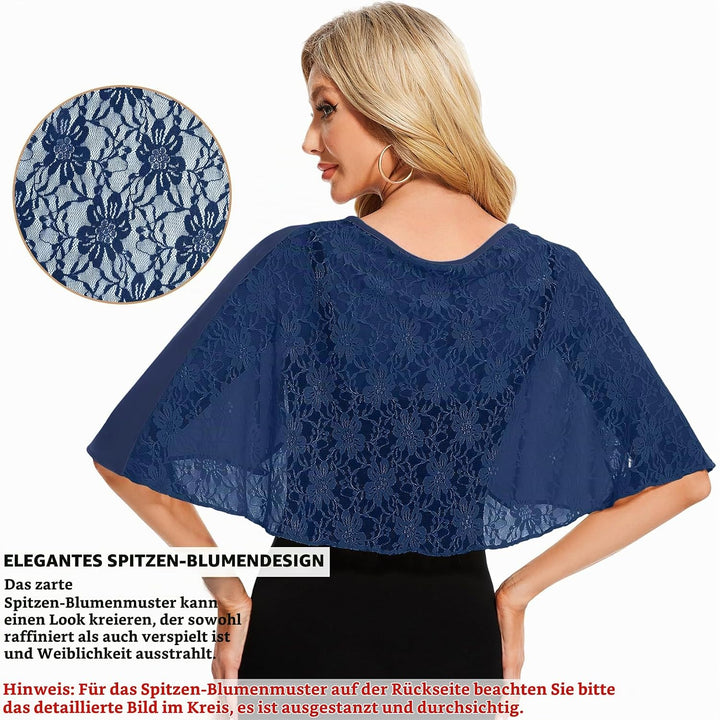 Damen Spitzen Schal Stola Chiffon Umhang Cape Capelets für Hochzeit Abendkleid Braut Party Elegant S