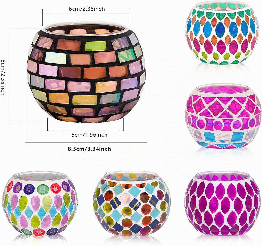 Toptime Teelichthalter 6er Set, Mosaik Glas Kerzenständer Bunte Handgefertigte Kerzenhalter, Romanti