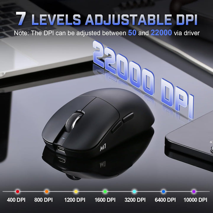 YUNZII M1 Kabellose Gaming-Maus, BT/2.4G Wireless/Wired Ultralight Mouse, PAW3311-Sensor 10000 DPI,