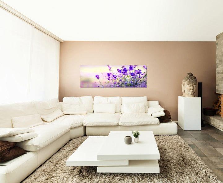 Paul Sinus Art Panoramabild auf Leinwand und Keilrahmen 120x40cm Lavendel Frühling Licht