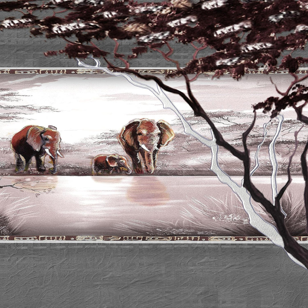 Runa Art Wandbilder Afrika Elefant 5 Teilig Bild auf Vlies Leinwand Deko Wohnzimmer Schlafzimmer Pan