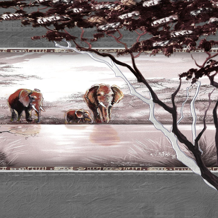 Runa Art Wandbilder Afrika Elefant 5 Teilig Bild auf Vlies Leinwand Deko Wohnzimmer Schlafzimmer Pan