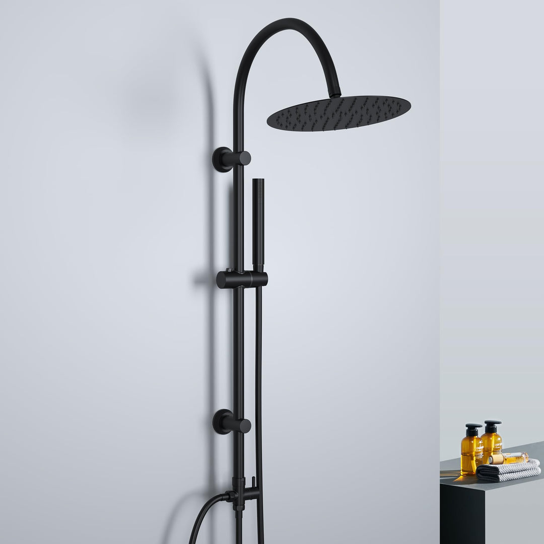 Görbach Regendusche Duschsystem ohne Armatur, Edelstahl Duschset mit Rund Kopfbrause XL D25cm, Vinta