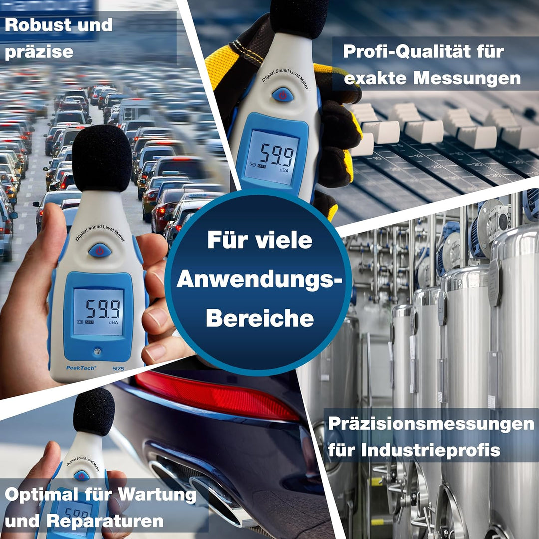 PeakTech Digital Schallpegelmessgerät 30-130 Db in A-Bewertung, 1/2 Zoll Mikrofon, Klasse 2, Lärmmes