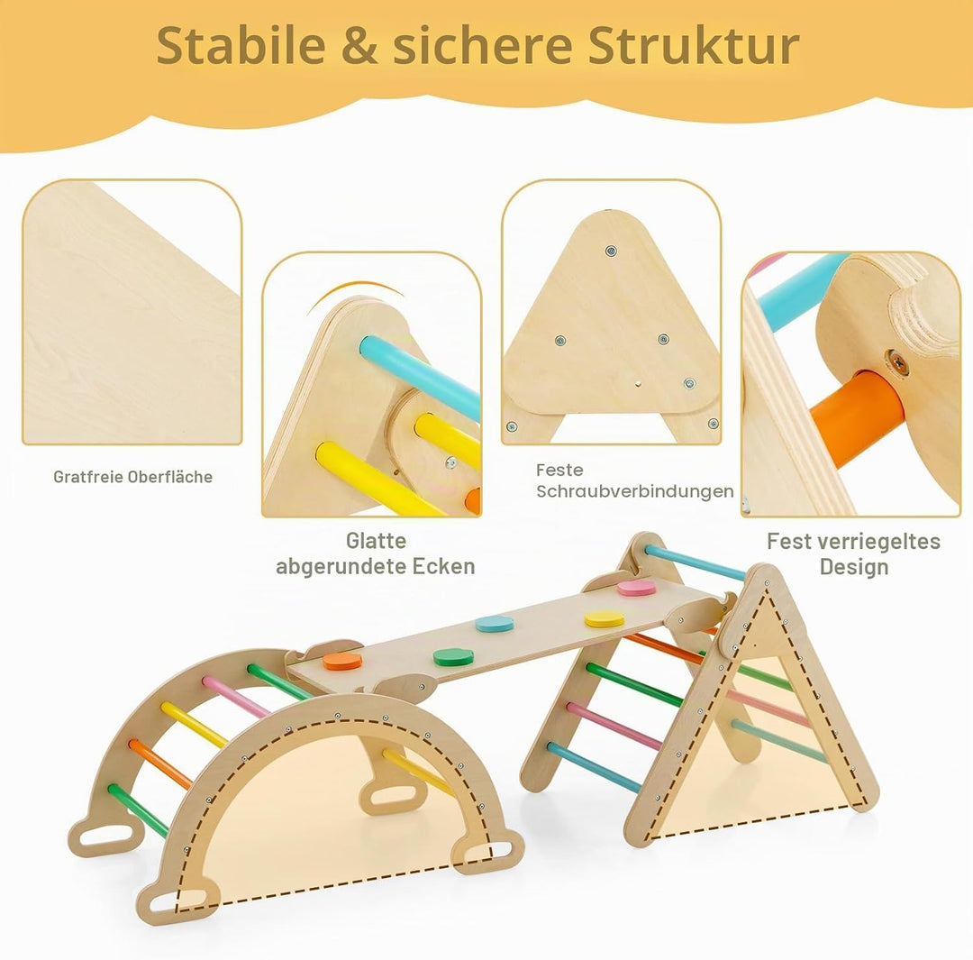 HOMASIS 3 in 1 Kletterdreieck mit Rutsche & Leiter & Kletterbogen, Klettergerüst mit Rampe, Sprossen