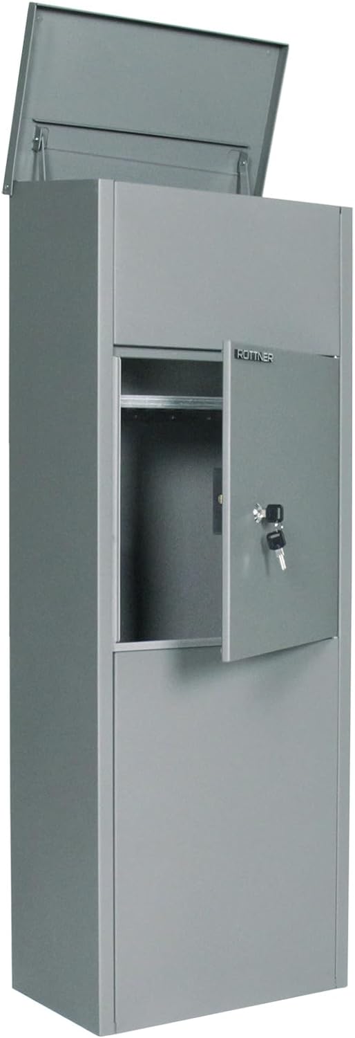 Rottner Parcel Keeper 1000 Stand Paketbriefkasten Stahl, Silber, HxBxT 105x38x23 cm, Zylinderschloss