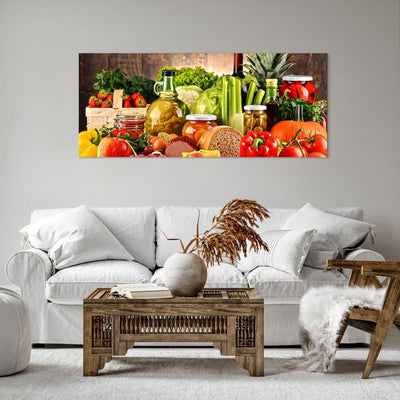 Wandbilder Dekoration Wohnzimmer Lebensmittel Gemüse Brokkoli Fleisch Bilder auf Leinwand 120x50cm L