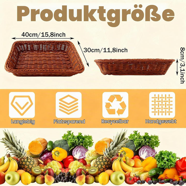 DAJAVE 4er Set Brötchenkorb 40x30x 8 cm Brotkörbchen Brotkorb Geflochten Wicker Basket Rattan Korb W