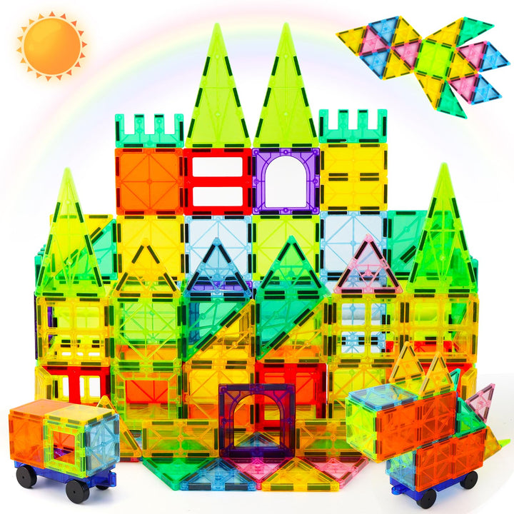 IIRC 100 STK Magnetische Bausteine, Magnetbausteine Kinder, Magnetspiel Set mit 2 Autos, Magnetspiel