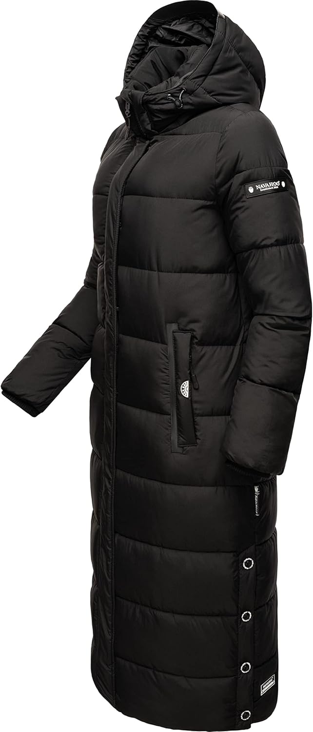 Navahoo Damen Wintermantel warmer Steppmantel lang mit abnehmbarer Kapuze Isalie XS-3XL M Schwarz, M