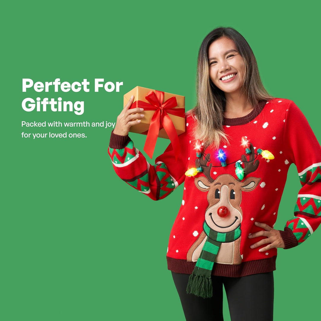 JOYIN Damen LED Beleuchtete Rentier Hässliche Weihnachtspullover Damen mit Integrierten Leuchtmittel