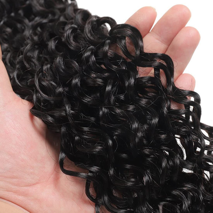 LOVFIR Echthaar-Bündel Curly Human Hair Bundles with Closure Kinky Weave Unprocessed Brazilian 3 4x4