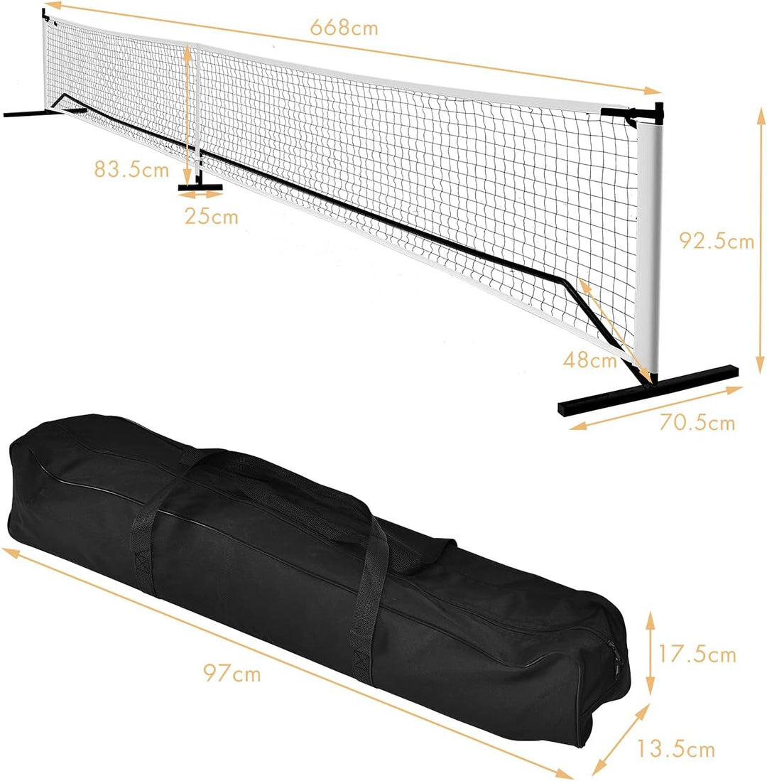 GYMAX Pickleball-Netz mit Metallrahmenständer, 6,7 m langem Pickleball Net Set mit Tragetasche, wett
