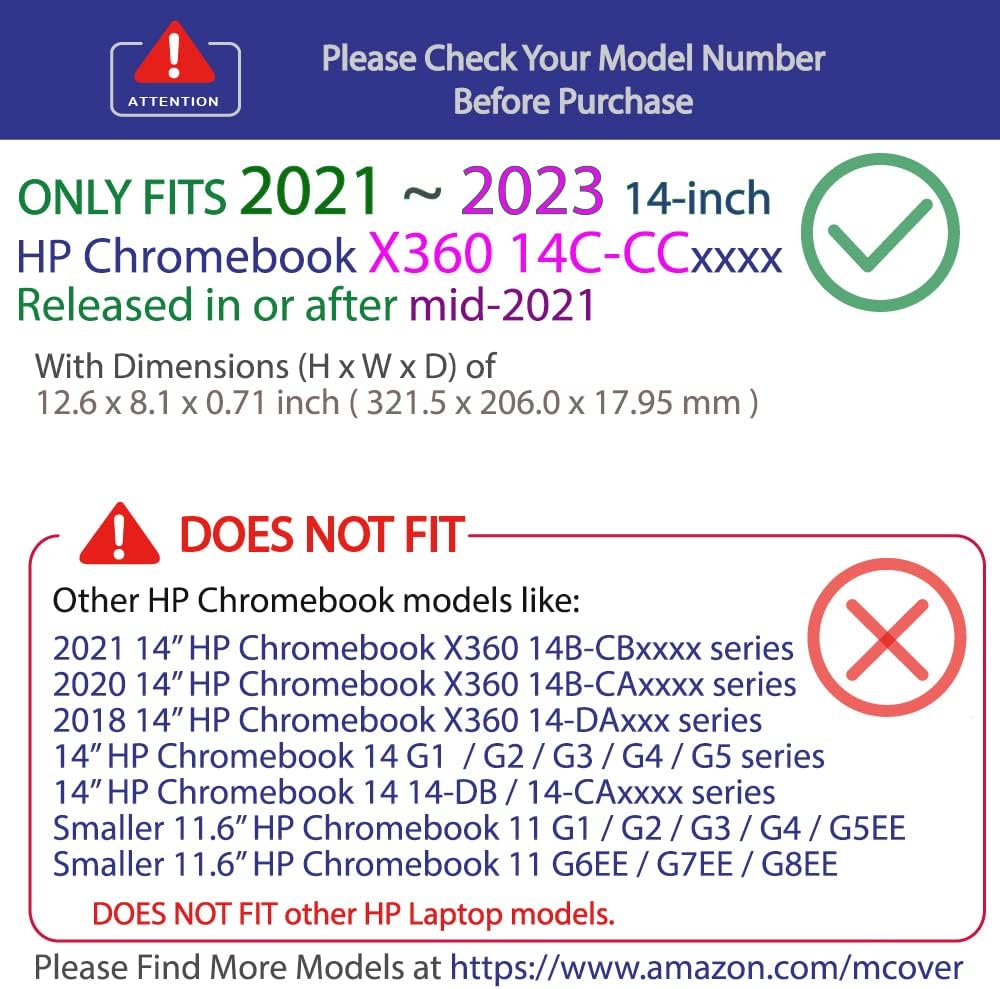 mCover Hartschalen-Schutzhülle, nur kompatibel mit 2021 ~ 2023 14 Zoll HP Chromebook x360 14C-CC000
