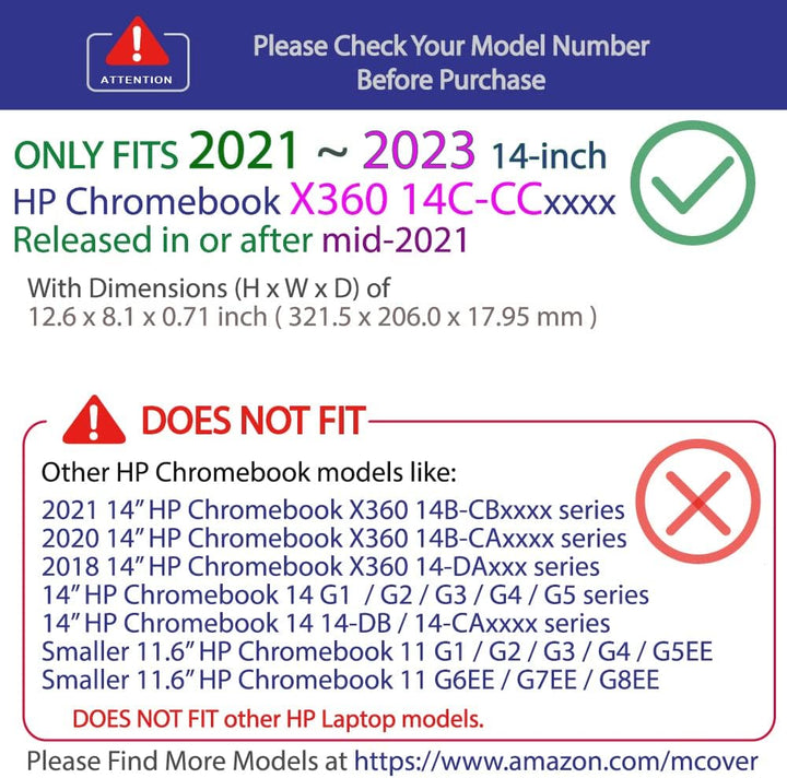 mCover Hartschalen-Schutzhülle, nur kompatibel mit 2021 ~ 2023 14 Zoll HP Chromebook x360 14C-CC000