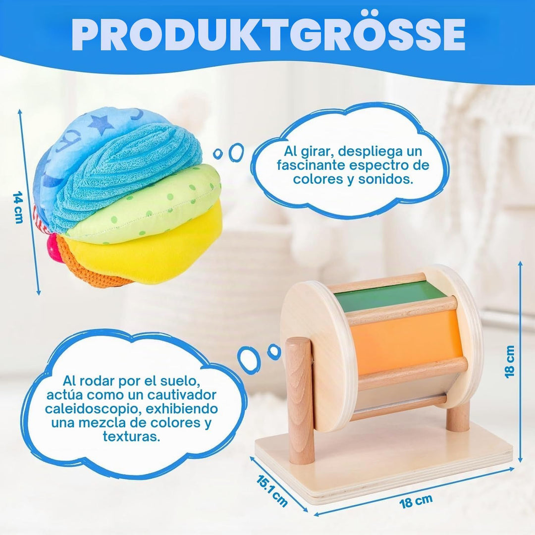 Adena Montessori Baby-Spielzeug-Set mit Montessori-Spiegel, Peekaboo-Knopf-Puzzle, mittlerer Dreh-Tr