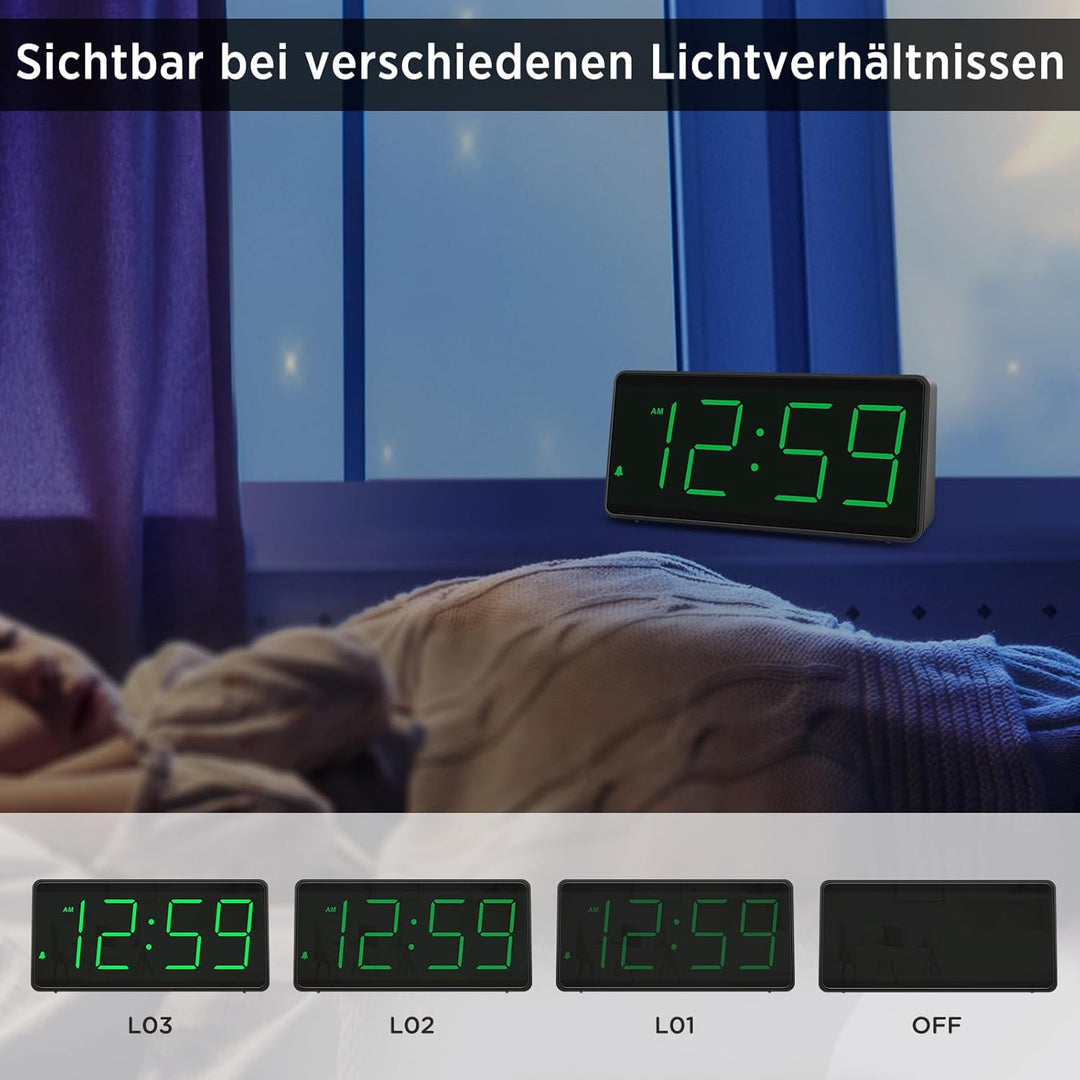 Eachui Wecker digital Batteriebetrieben mit grossen Zahlen, Digitaler Wecker mit LED Display, regelb