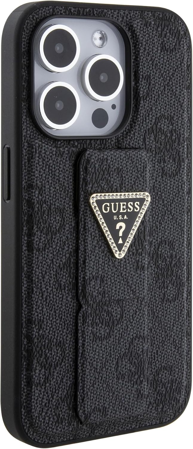 Guess iPhone 15 Pro Hülle [Offizielles Lizenz] von CG Mobile | Grip Stand Case mit PU 4G Dreieck Str