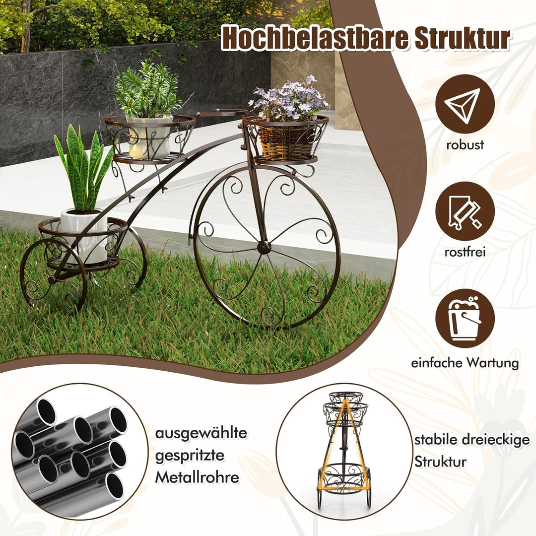COSTWAY Pflanzenständer Metall, Fahrrad-Design, Blumenregal mit 3 Körben, Blumenständer mit dekorati