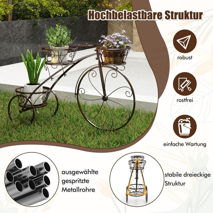 COSTWAY Pflanzenständer Metall, Fahrrad-Design, Blumenregal mit 3 Körben, Blumenständer mit dekorati