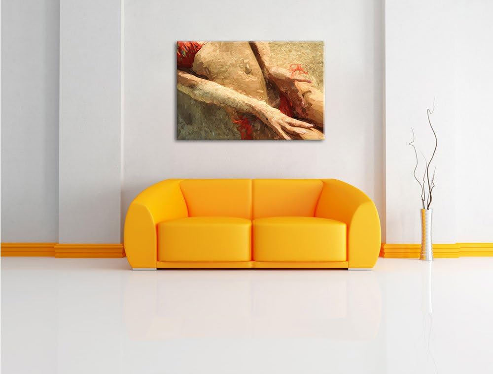 Pixxprint Sexy Frau im Bikini am Strand Pinsel Effekt, Format: 100x70 auf Leinwand, XXL riesige Bild