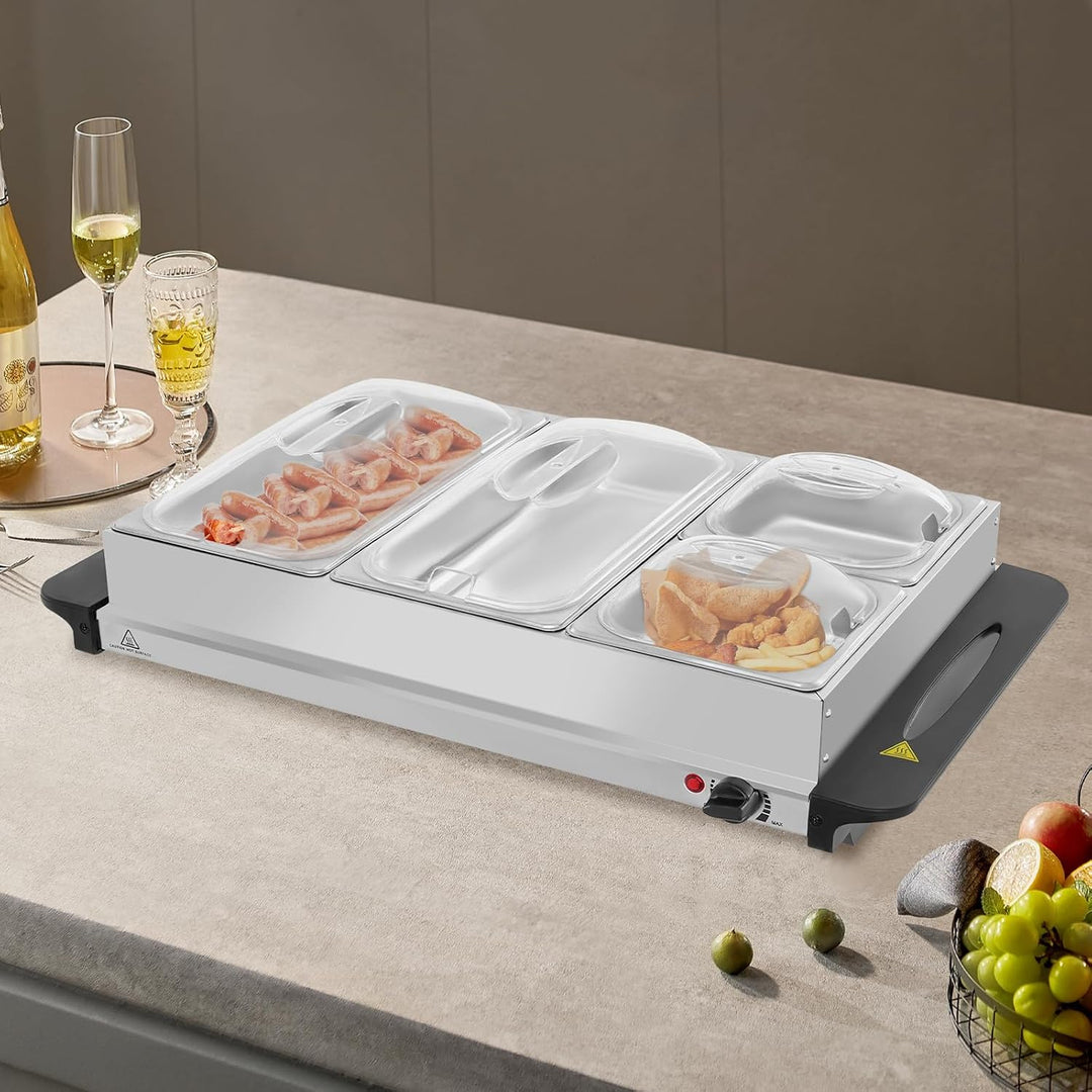 Buffet Speisewärmer Buffetwärmer mit 4 Herausnehmbaren Tabletts &amp; Warmhalteplatte, Buffet Wärmer 300