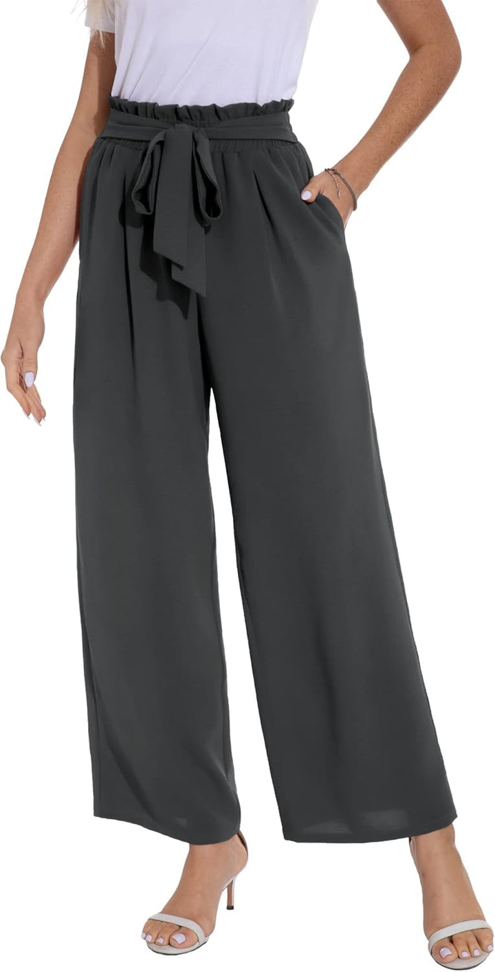 PrinStory Damen Hose Mit Weitem Bein Leichte Elastische Taille Sommer Hose Mit Taschen Kausale Arbei