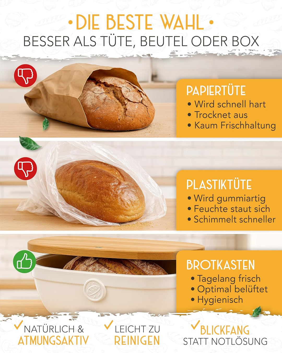 KRUSTENZAUBER Brotkasten Keramik zur Brotaufbewahrung – Moderne Brotbox mit Deckel – Bread Box ideal