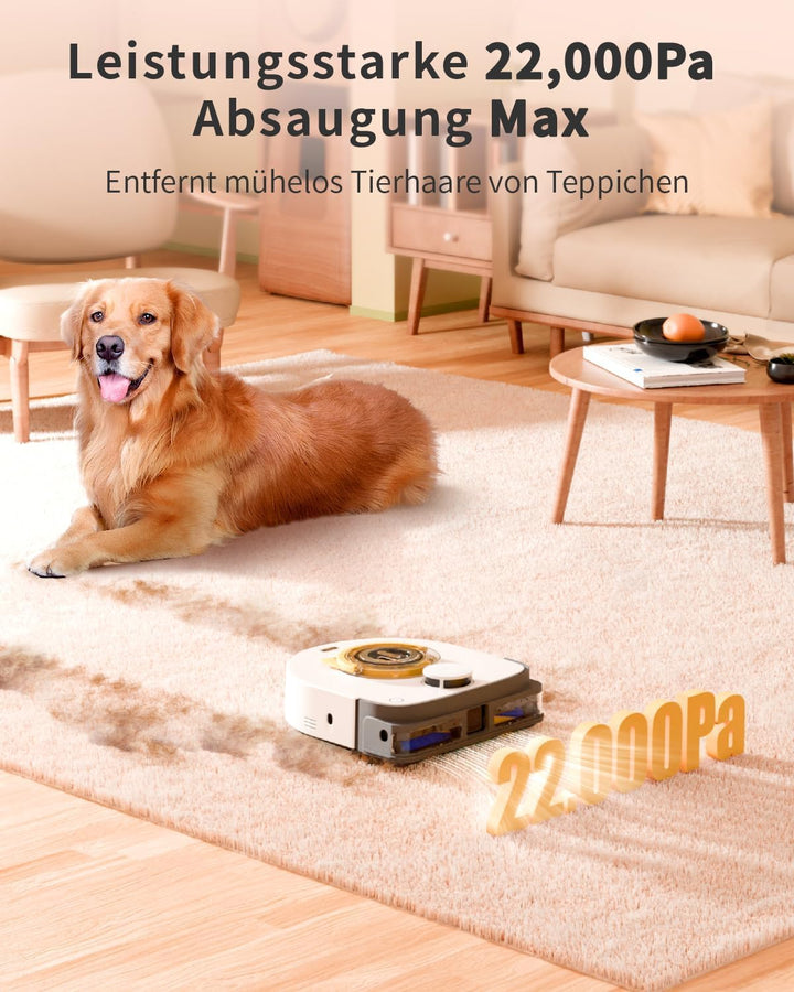 UBPET 22000 Pa Zyklon Staubsauger Roboter, Saugkraft Saugroboter für Tierhaare auf Teppichen und Böd