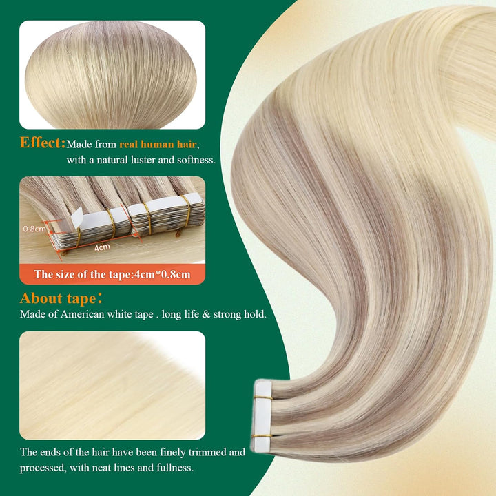 Easyouth Invisible Tape Extensions Echthaar Balayage Echthaar Extensions Tape Aschblond Mischen Sie