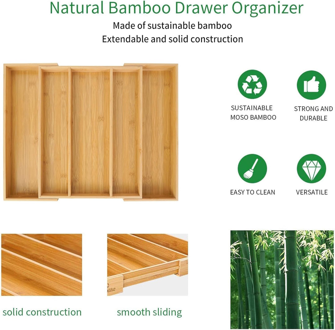 Utoplike Besteckkasten für Schubladen, Ausziehbar Besteck Organizer Küche, Schubladeneinsatz Holz, B