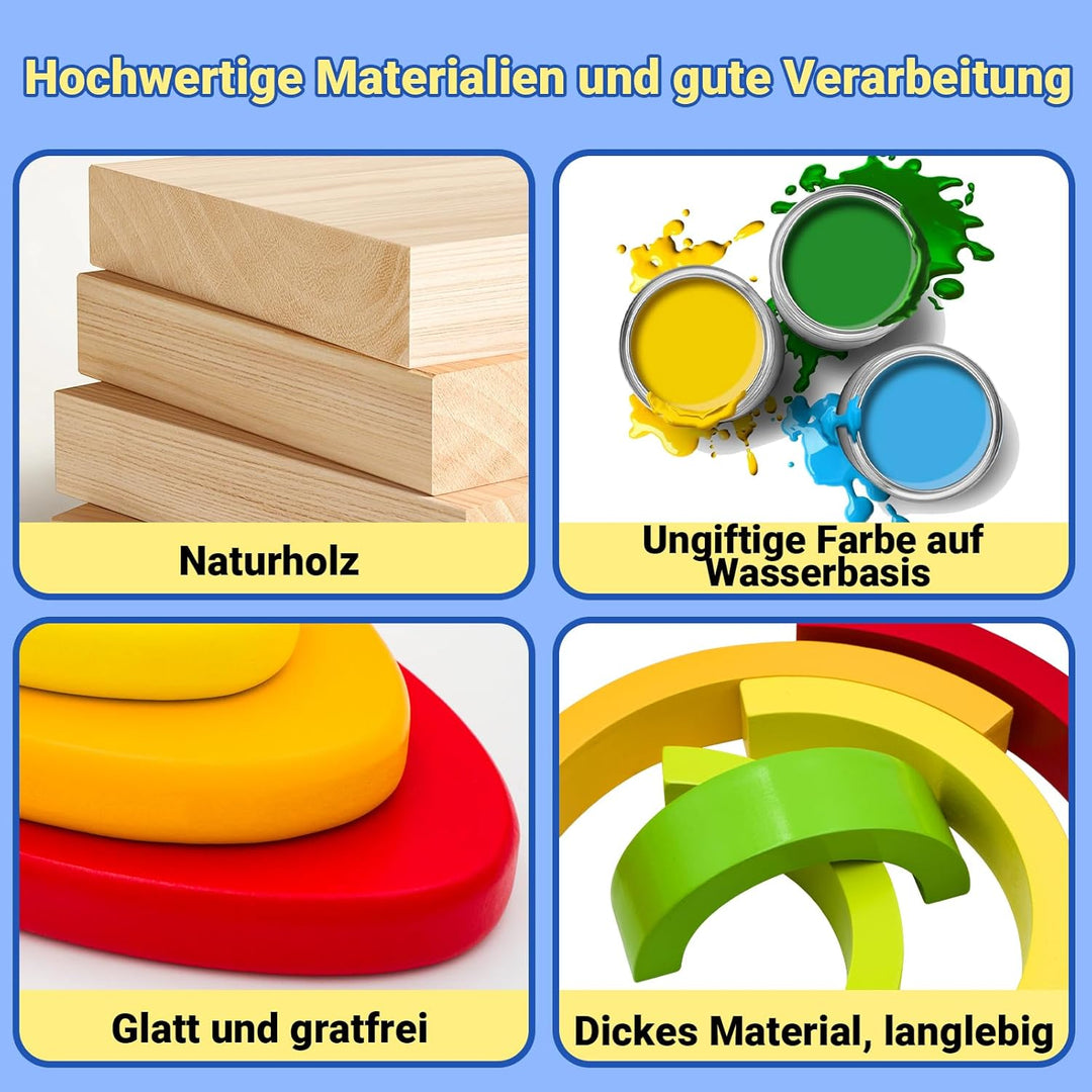 RunHero 3-in-1 Montessori Stapelspielzeug Holzbausteine Regenbogen Motorikspielzeug Grimms Bauklötze