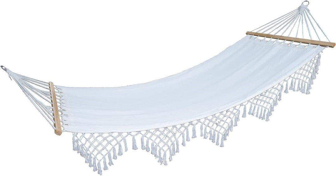 SVITA Luxushängematte mit Schmucksaum Boho Holzrahmen Macramé Baumwolle Beige