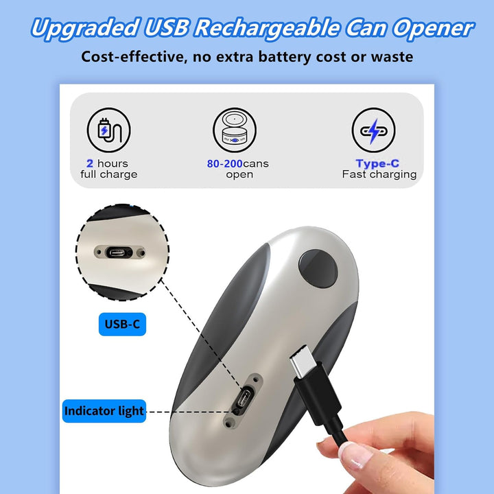 Elektrischer Dosenöffner, USB Wiederaufladbarer Elektrischer Glasöffner Küchenhelfer, One-Touch-Auto