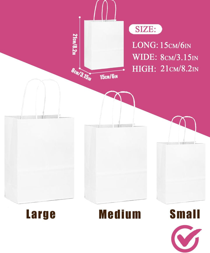 Gcardist 50 Stück Weiss Kleinei-Geschenktüten aus Papier mit Henkeln–8.3"×6"×3.15"-Tüten Kleine Part