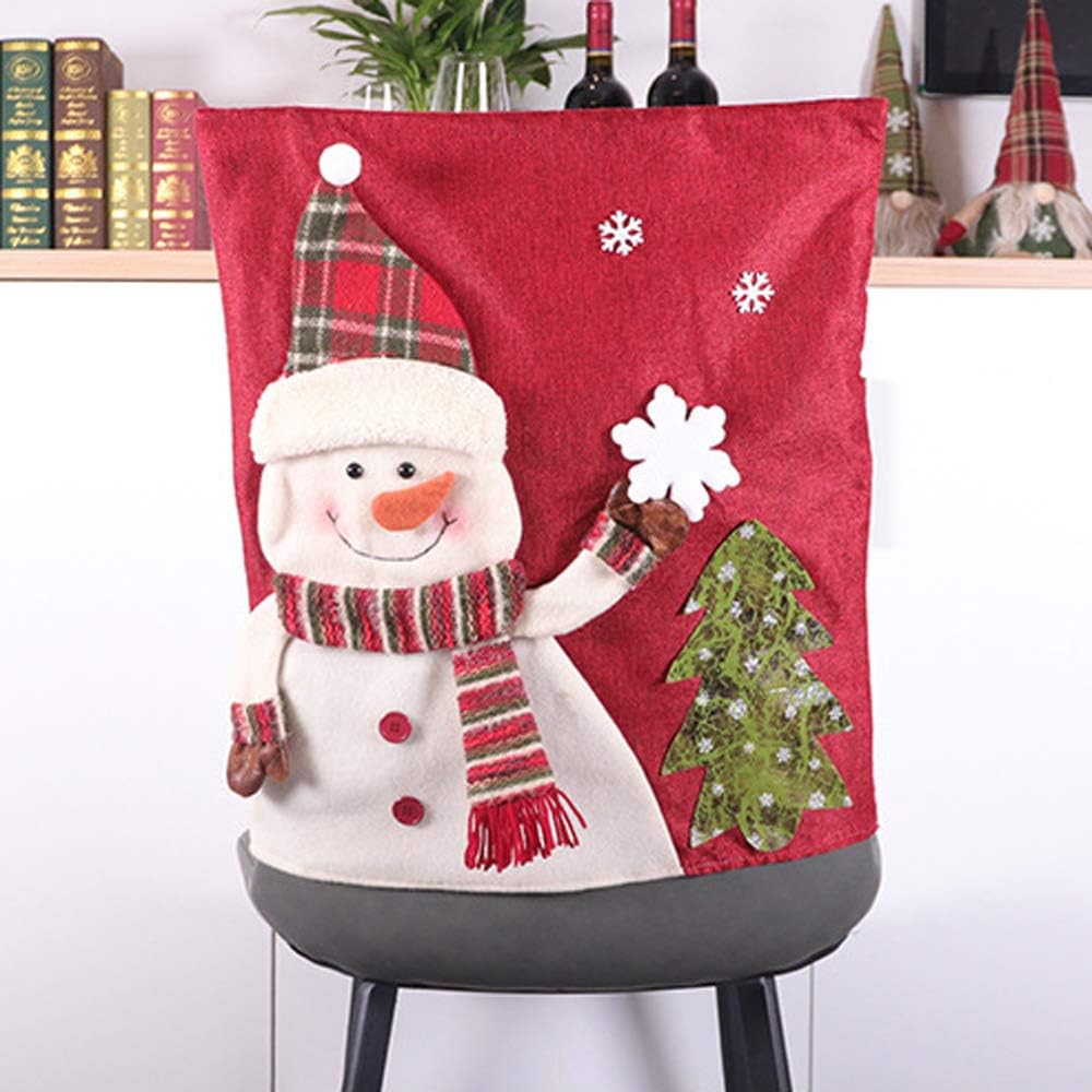 LAMF Weihnachtsstuhlhussen-Set, 6 Stück, 3D-Stuhlhussen mit Weihnachtsmann, Schneemann, Elch, Weihna
