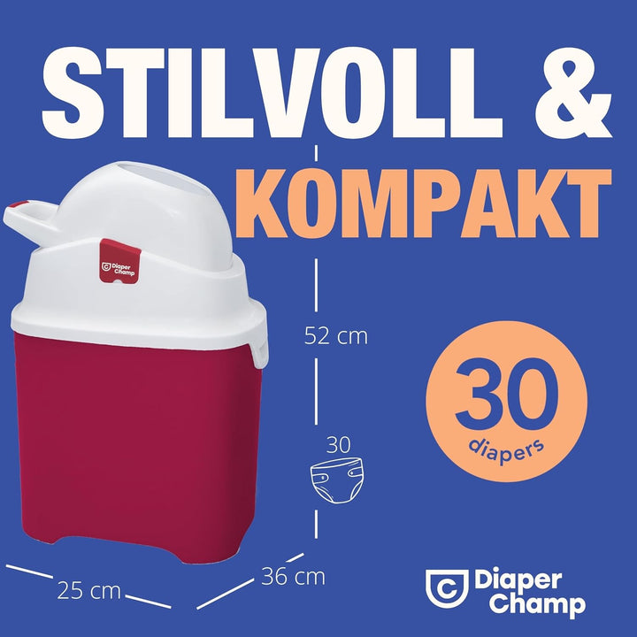 Geruchsdichter Windeleimer Diaper Champ ONE - funktioniert mit normalen herkömmlichen Tüten/Müllbeut