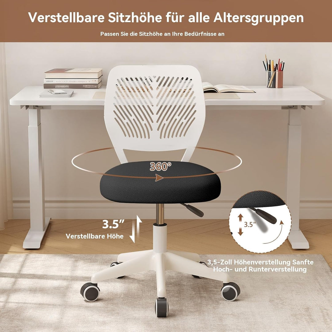 Höhenverstellbarer Homeoffice-Stuhl ohne Armlehnen – runder Schreibtisch-Rollhocker mit Rückenlehne
