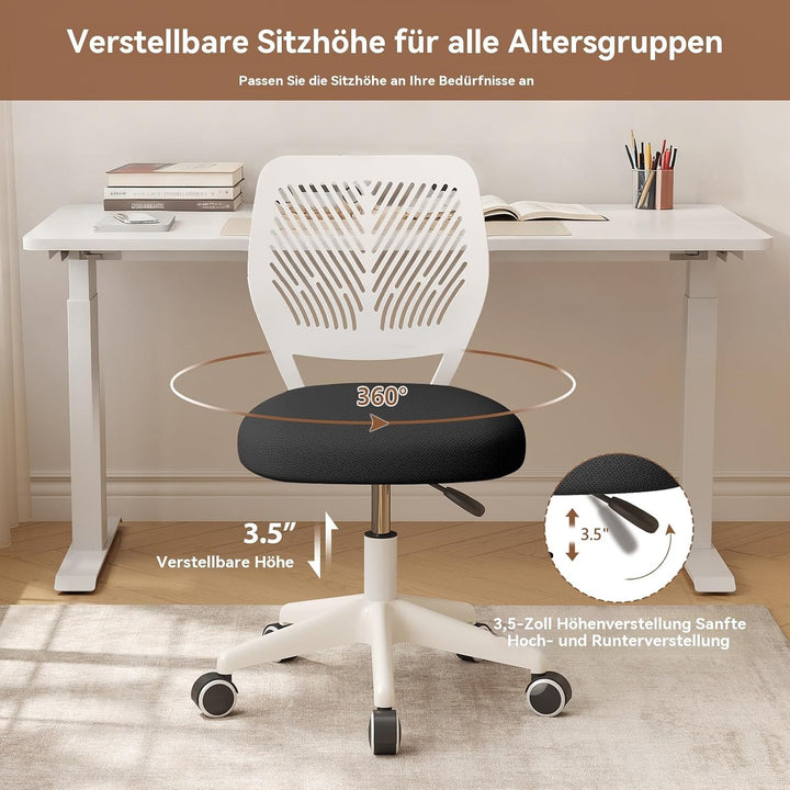 Höhenverstellbarer Homeoffice-Stuhl ohne Armlehnen – runder Schreibtisch-Rollhocker mit Rückenlehne