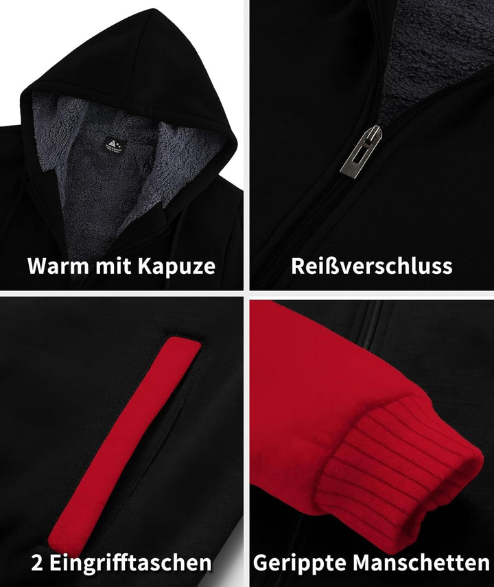 SwissWell Herren Fleecejacke Full Zip Kapuzenjacke Winter Sweatjacke mit Kapuze Gefütterte Hoodie Mä