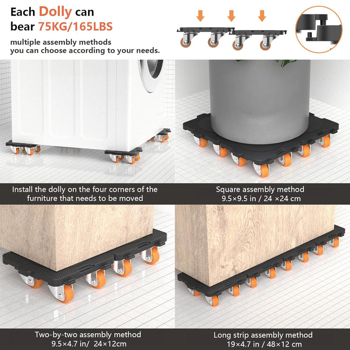 ONEON 4 Pack Möbelroller Schonende Transportrollen aus TPE, 360 Grad drehbar Möbel Transportroller,
