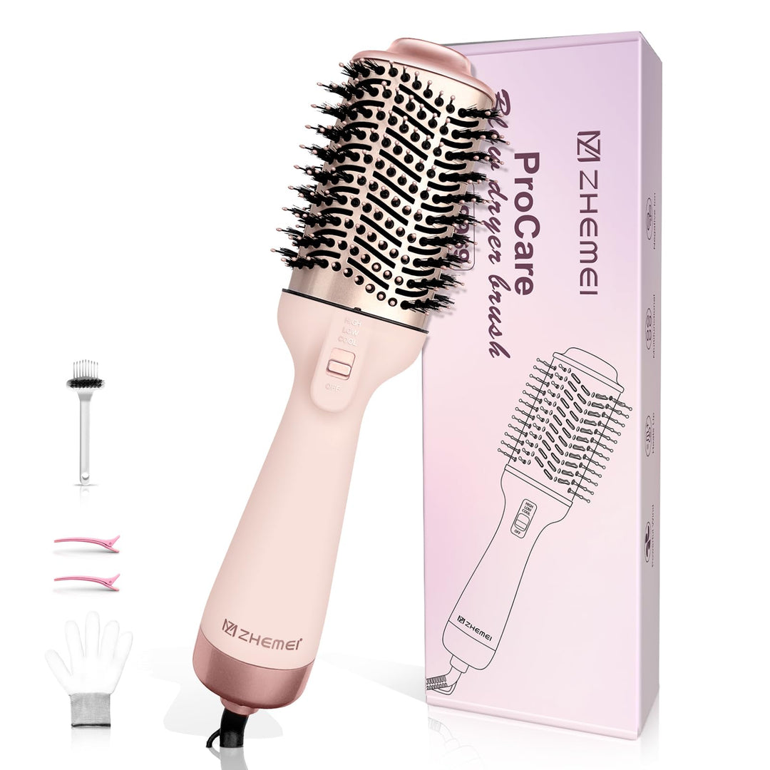 1300W Profi-Warmluftbürste, 4-in-1 Föhnbürste mit Antifrizz-Effekt, Keramik-Titan-Zylinder – Salon-R