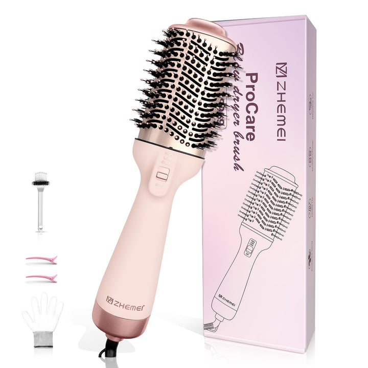1300W Profi-Warmluftbürste, 4-in-1 Föhnbürste mit Antifrizz-Effekt, Keramik-Titan-Zylinder – Salon-R