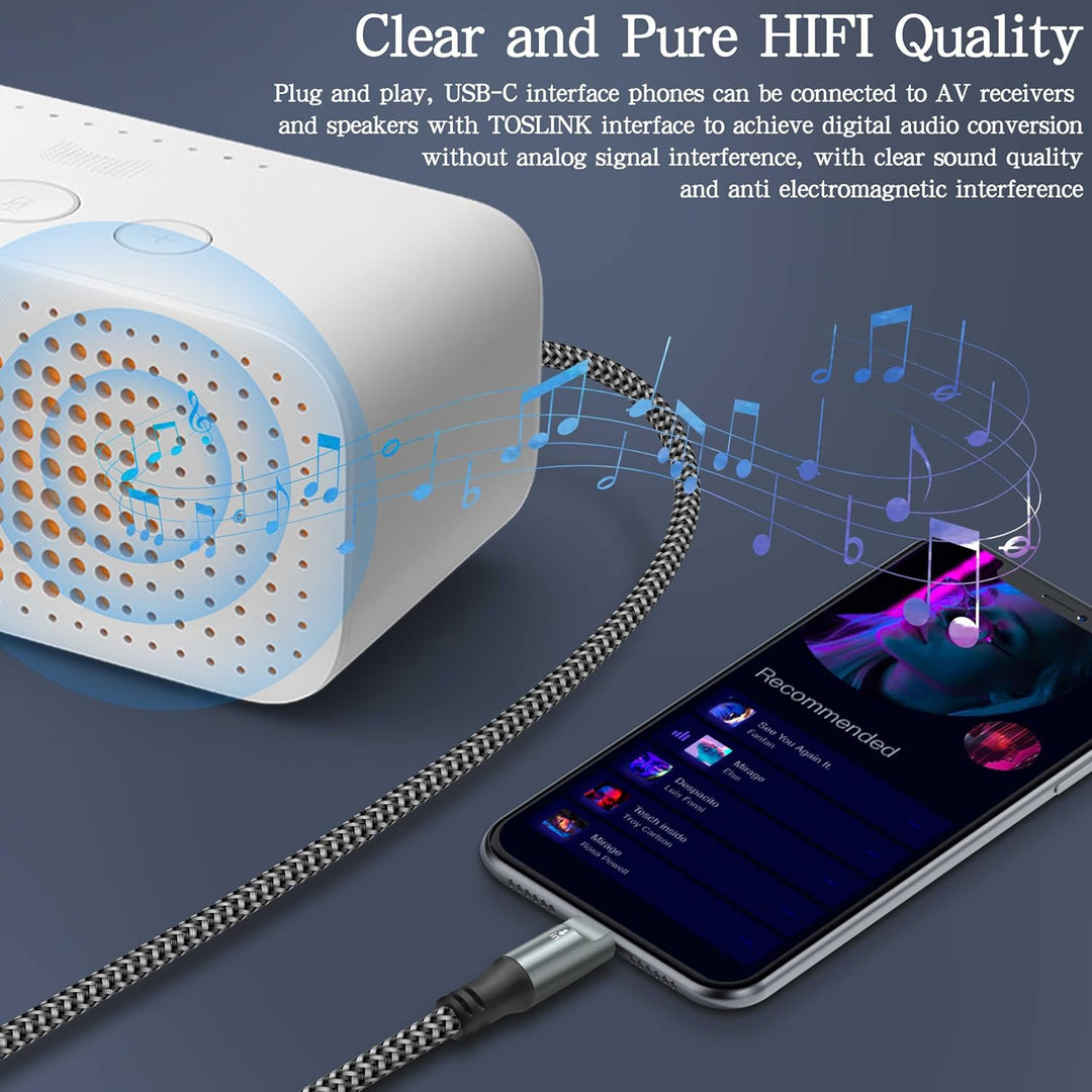 XMSJSIY USB C zu TOSLINK Optisches Audiokabel Unidirectional USB Typ C zu TOSLINK SPDIF Glasfaser Di