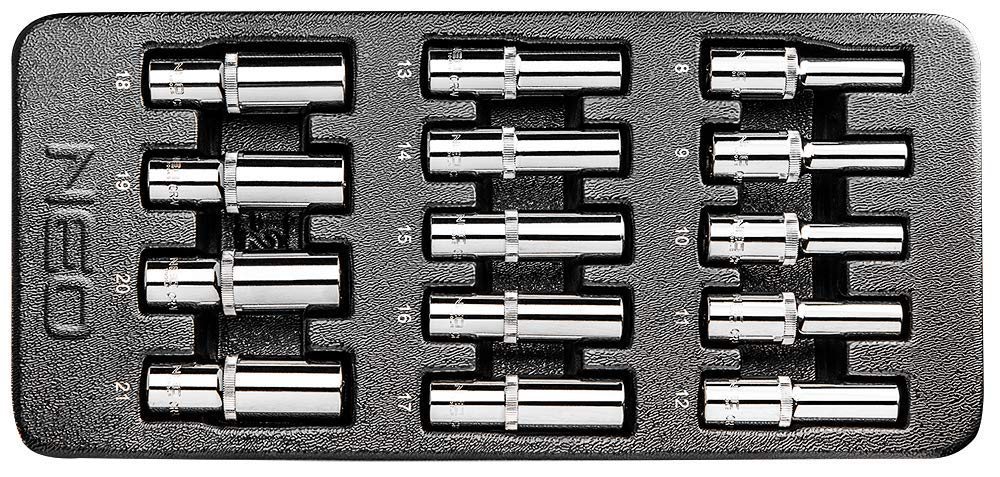 NEO TOOLS Aufsätze lang 1/2", 8-21 mm, 14-er Set, 14-er Set