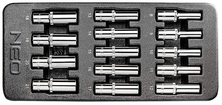 NEO TOOLS Aufsätze lang 1/2", 8-21 mm, 14-er Set, 14-er Set