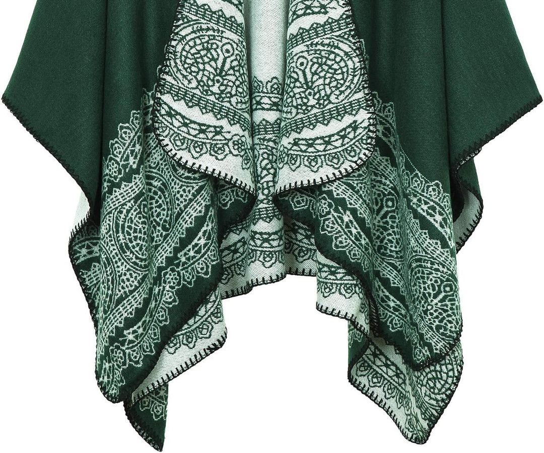 Damen Warm Offene Front Strick Schals und Wraps Floral Elegante Cardigans Poncho Cape Coat Mantel Gr