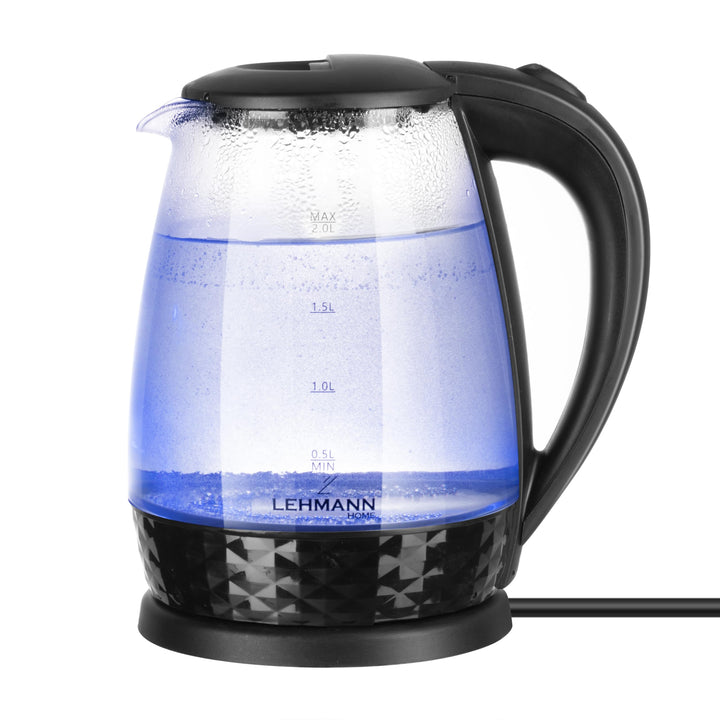 Lehmann LHOEK-2220C Glas-Wasserkocher für die Küche 2L, 2200W elektrischer Wasserkocher aus Glas, Wa