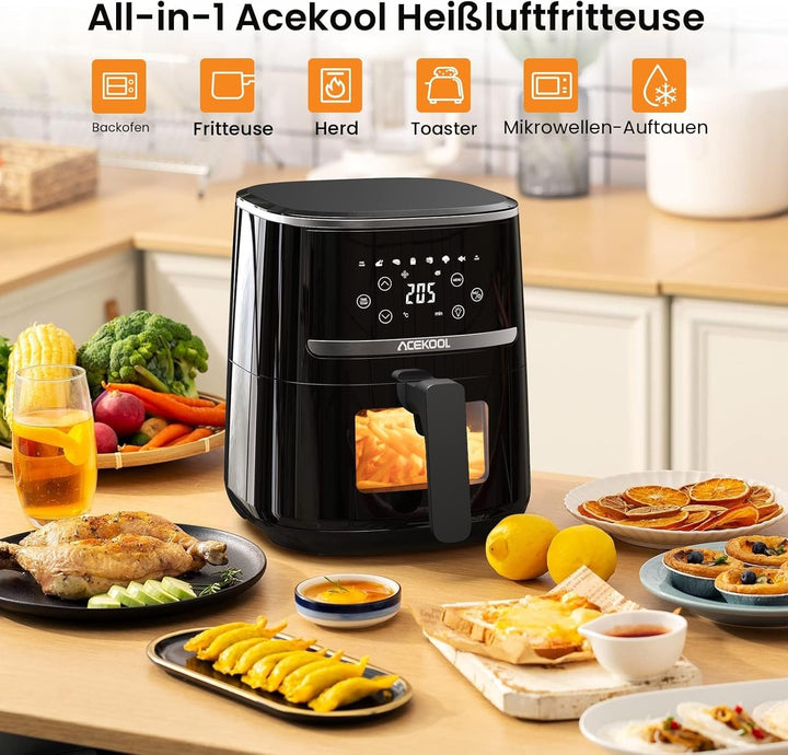 Acekool Heissluftfritteuse 4,5L XXL Friteuse Heissluft Fritteusen Air Fryer mit Silicon Liner, 45dB